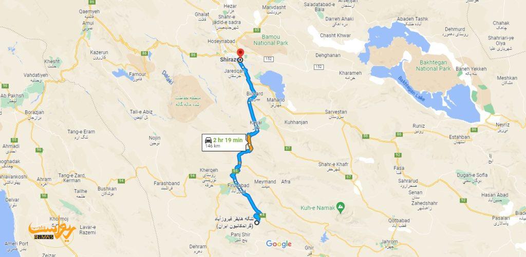 فاصله شیراز تا تنگه هایقر در شهرستان فیروزآباد استان فارس